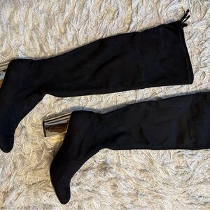 Aldo Black Over the Knee Boots with Metallic Heel